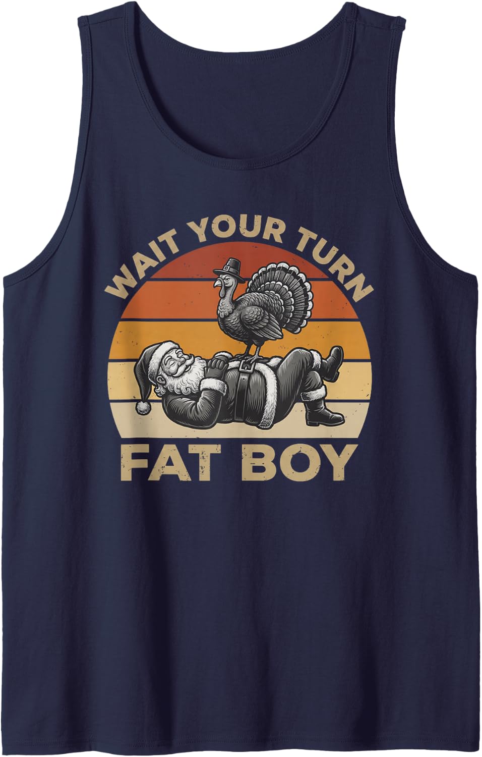 Turkey Santa Funny Thanksgiving Christmas for Men Women Kids Sleeveless Tank Top - Navy Blue
