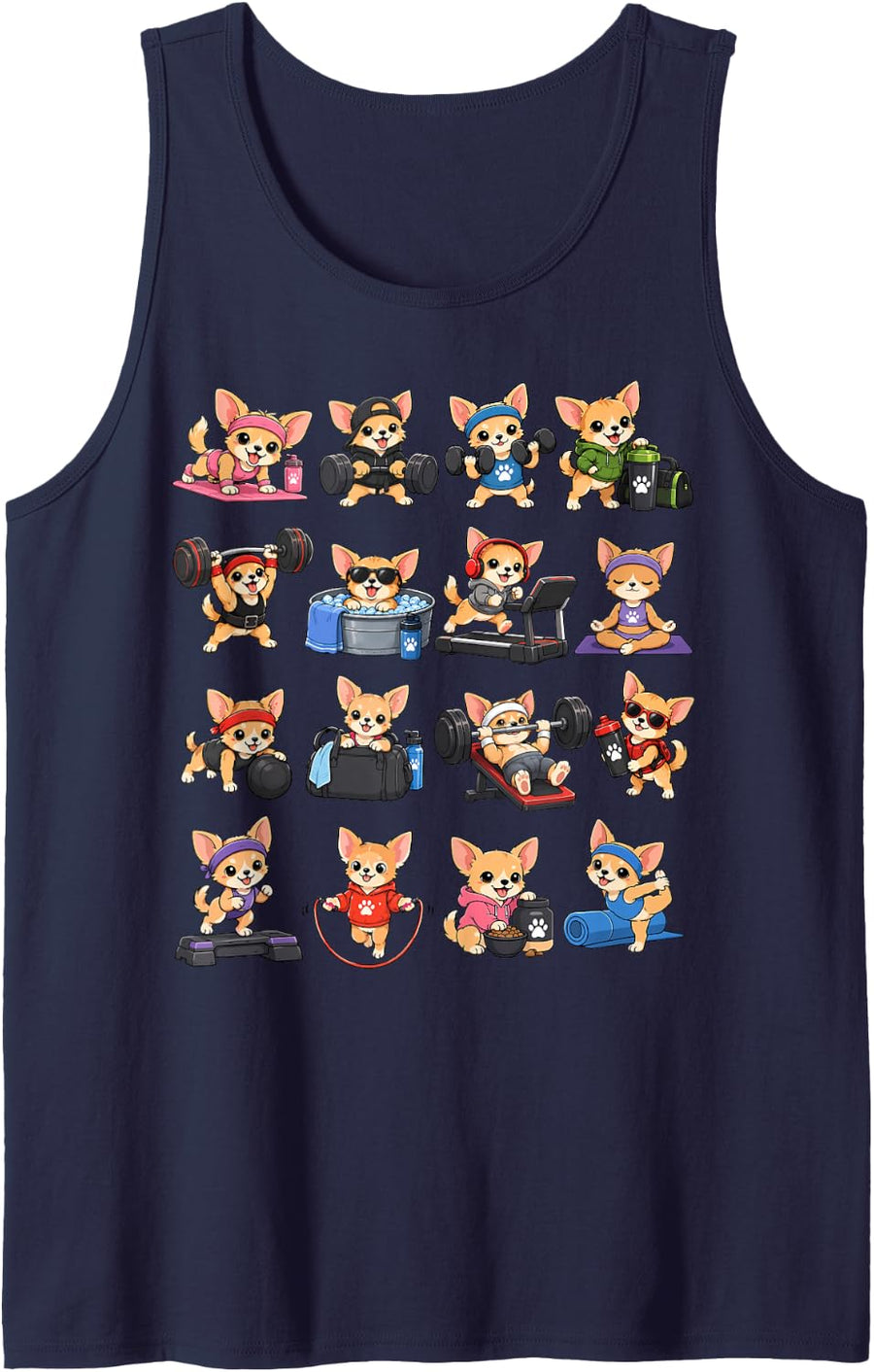 Chihuahua Fitness Yoga Workout Gym Sleeveless Tank Top - Navy Blue