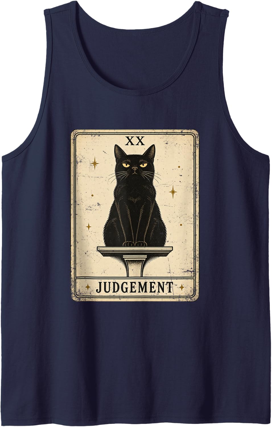 Cat Tarot Card Judgment Black Feline Lover Sleeveless Tank Top - Navy Blue