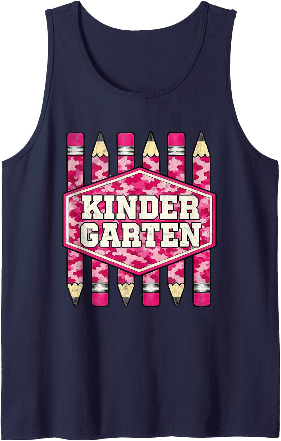 Pink Camo Kindergarten Kindergarten for Girls Teachers Sleeveless Tank Top - Navy Blue