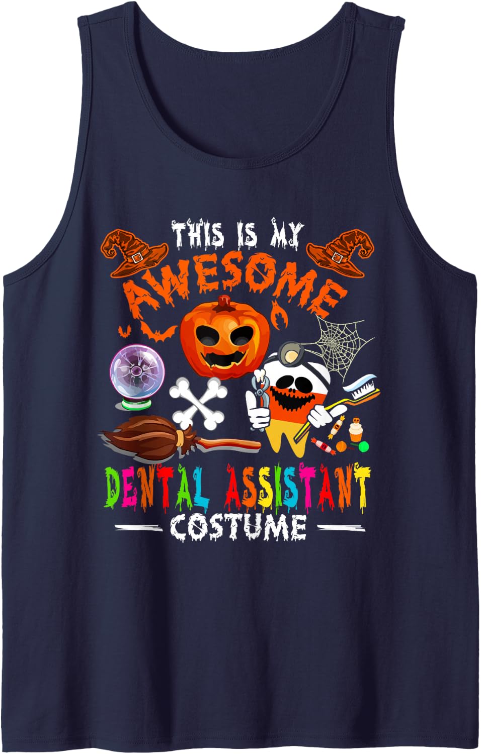 This is My Awesome Dental Assistant Costume Halloween Lover Sleeveless Tank Top - Navy Blue
