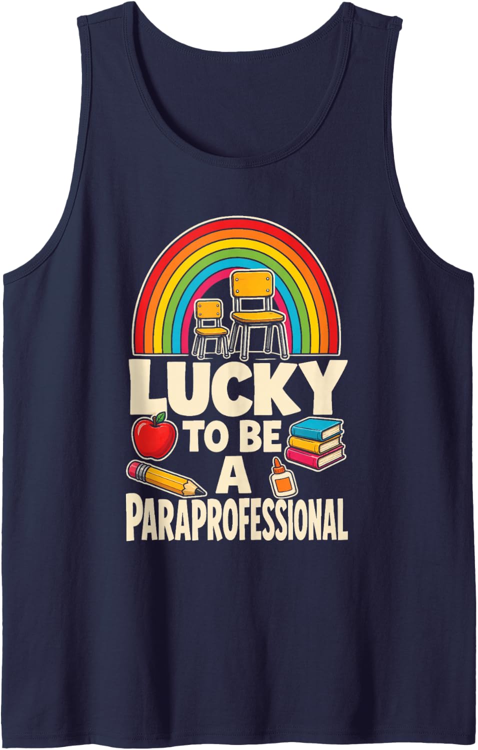 Paraprofessional Gift Lucky to Be A Teacher Aide Sleeveless Tank Top - Navy Blue