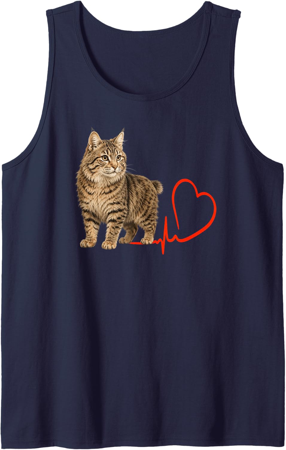 Pixiebob Cat Mom Heartbeat Pixie Bob Cat Breed Lover Sleeveless Tank Top - Navy Blue