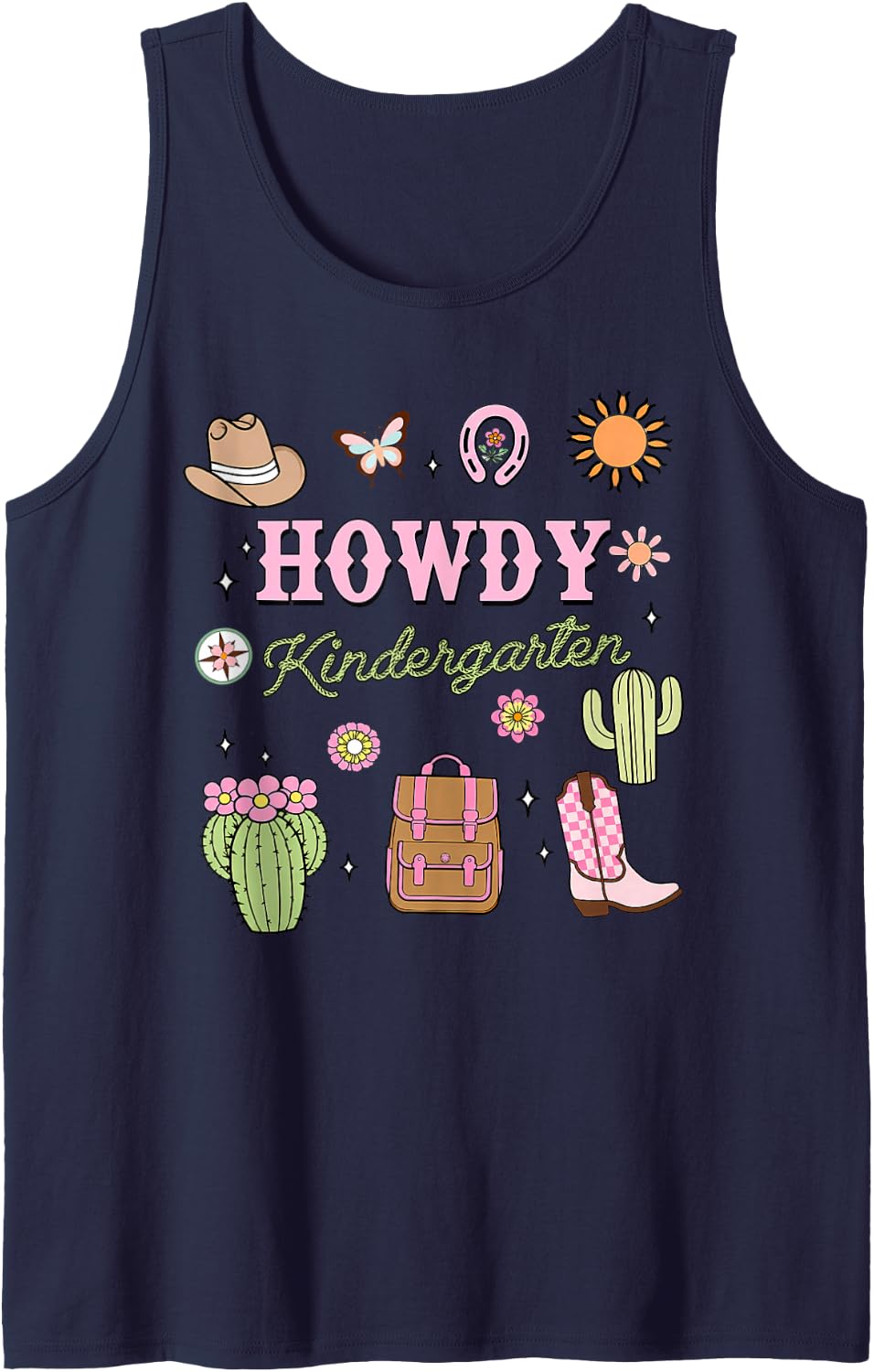 Howdy Kindergarten Teacher Rodeo Country Western Cowgirl Sleeveless Tank Top - Navy Blue