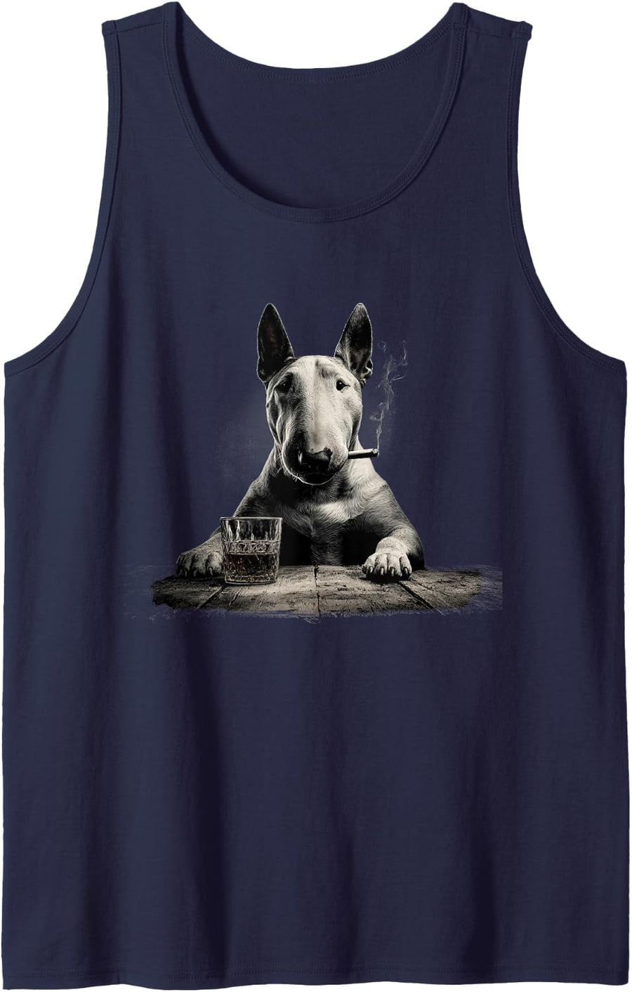 Vintage Smoking Bull Terrier Funny Dog Father's Day Sleeveless Tank Top - Navy Blue