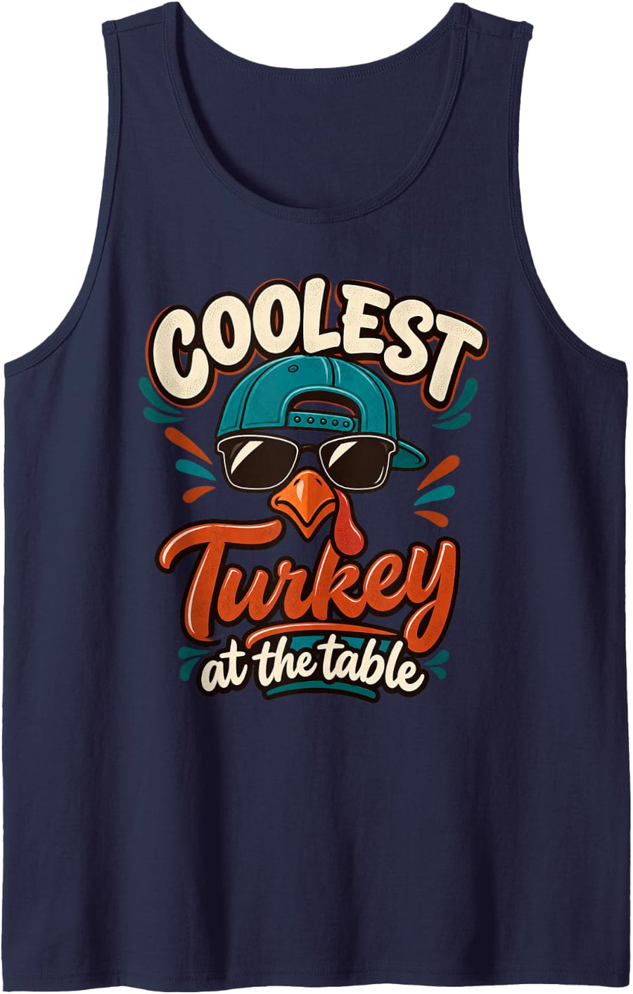 Cool Turkey Thanksgiving Table Autumn Holiday Illustration Sleeveless Tank Top - Navy Blue