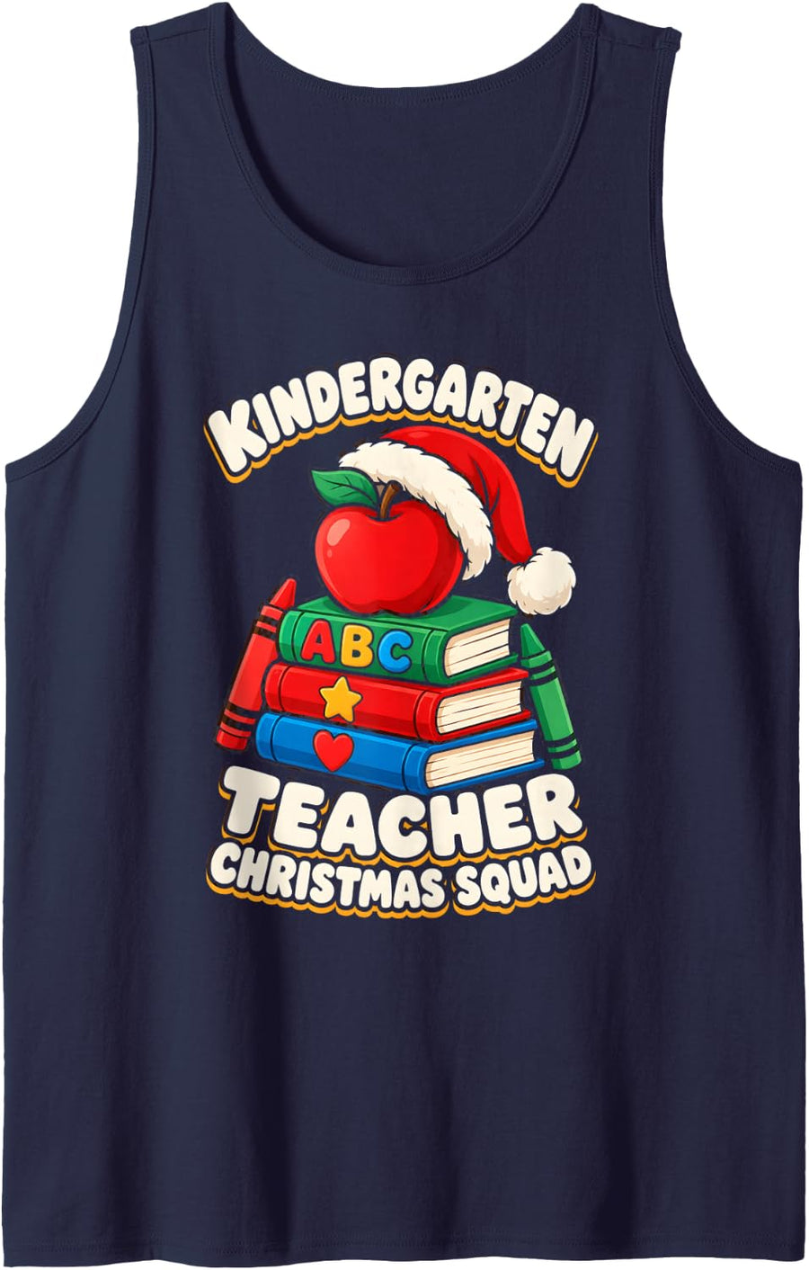 Kindergarten Teacher Christmas Squad Santa Hat ABC Crayons Sleeveless Tank Top - Navy Blue