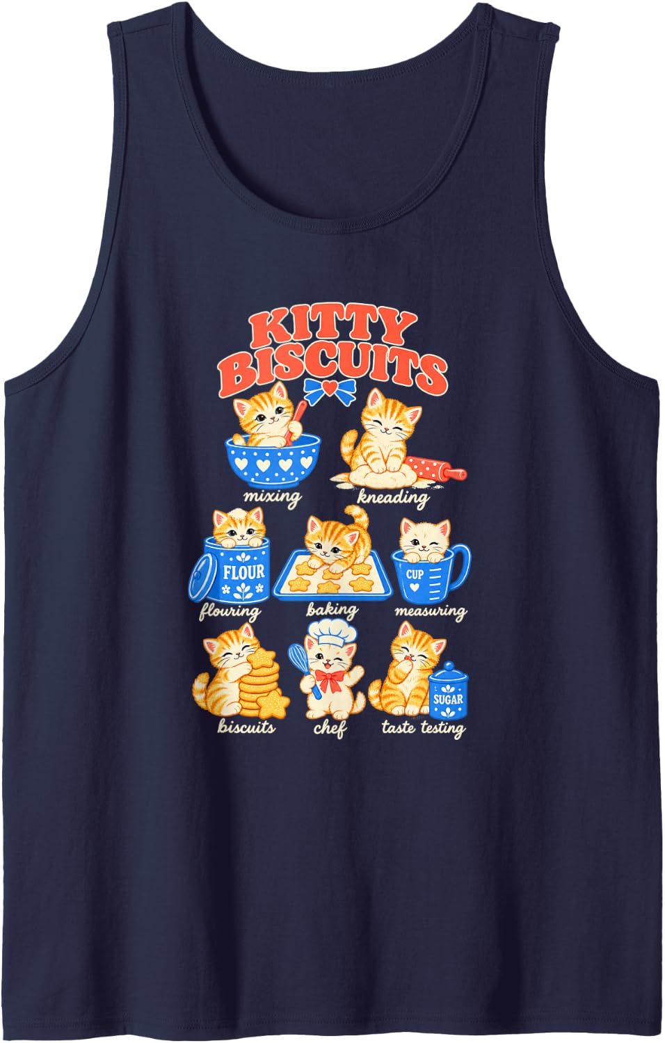 Retro Polka Dot Cat Bakery Star Cookies Cute Kitty Biscuits Sleeveless Tank Top - Navy Blue