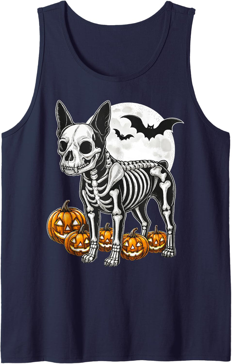 Boston Terrier Skeleton Birthday Halloween Mens Womens Kids Sleeveless Tank Top - Navy Blue