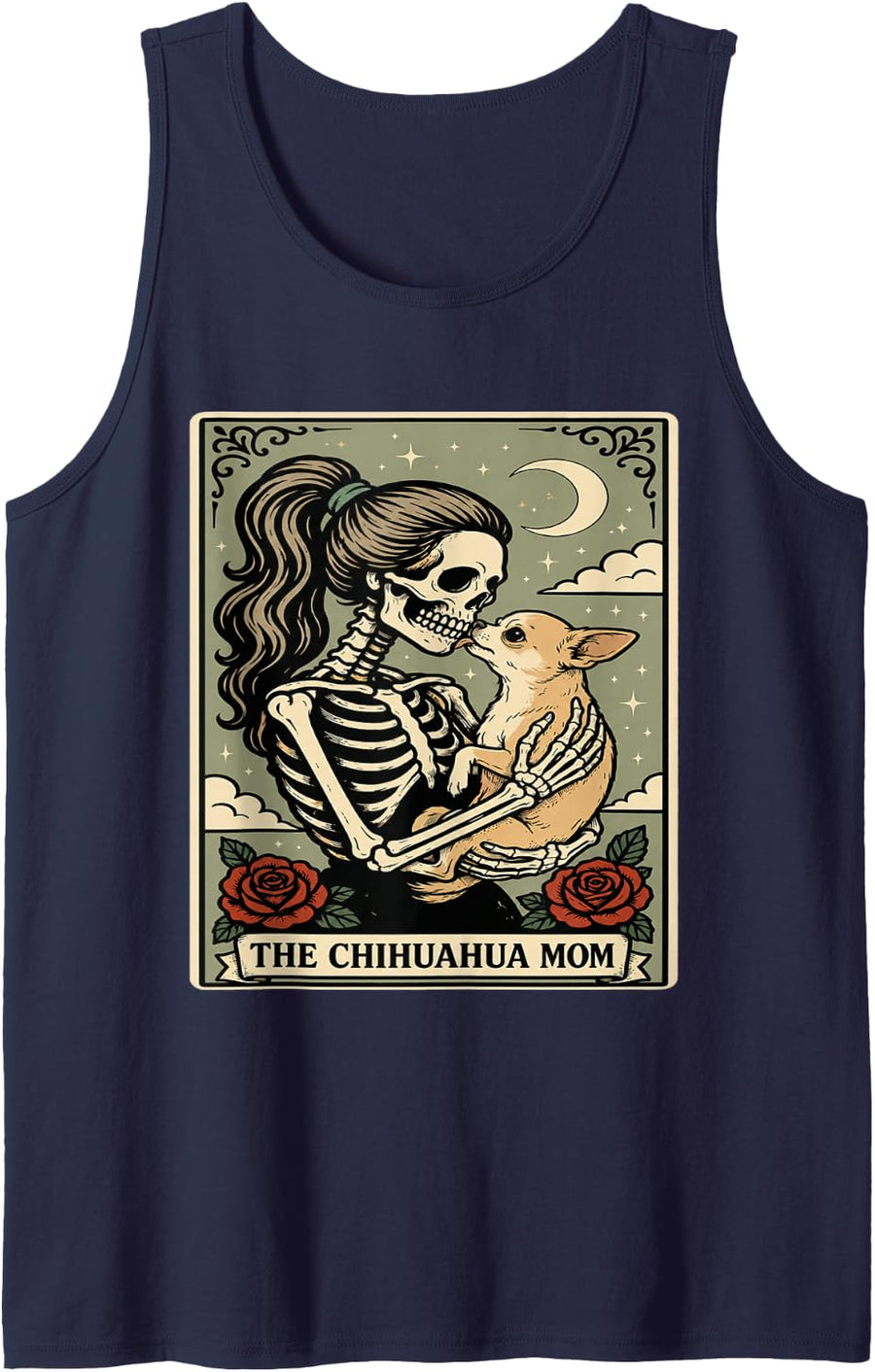 The Chihuahua Mom Tarot Card Halloween Skeleton Witch Sleeveless Tank Top - Navy Blue