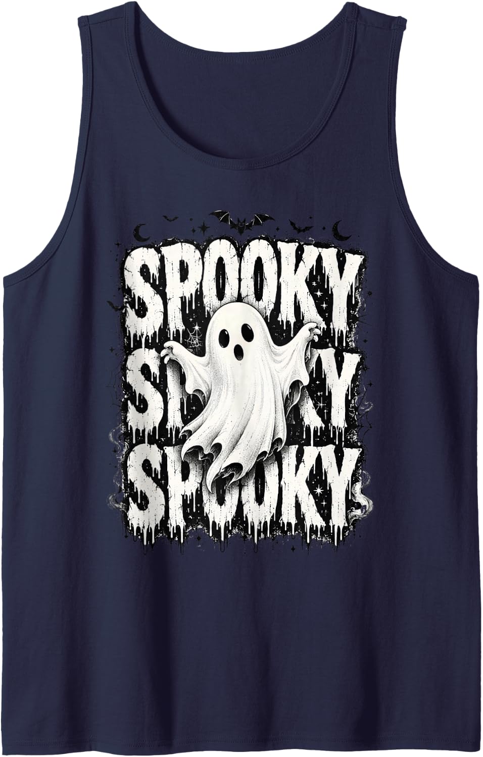 Cute Ghost Spooky Season Halloween Tank Top - Navy Blue