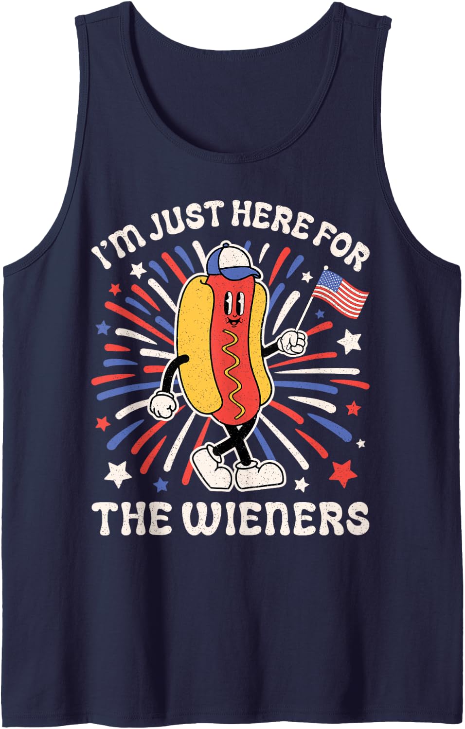 I'm Just Here For The Wieners 4th of July Funny Tank Top - Navy Blue