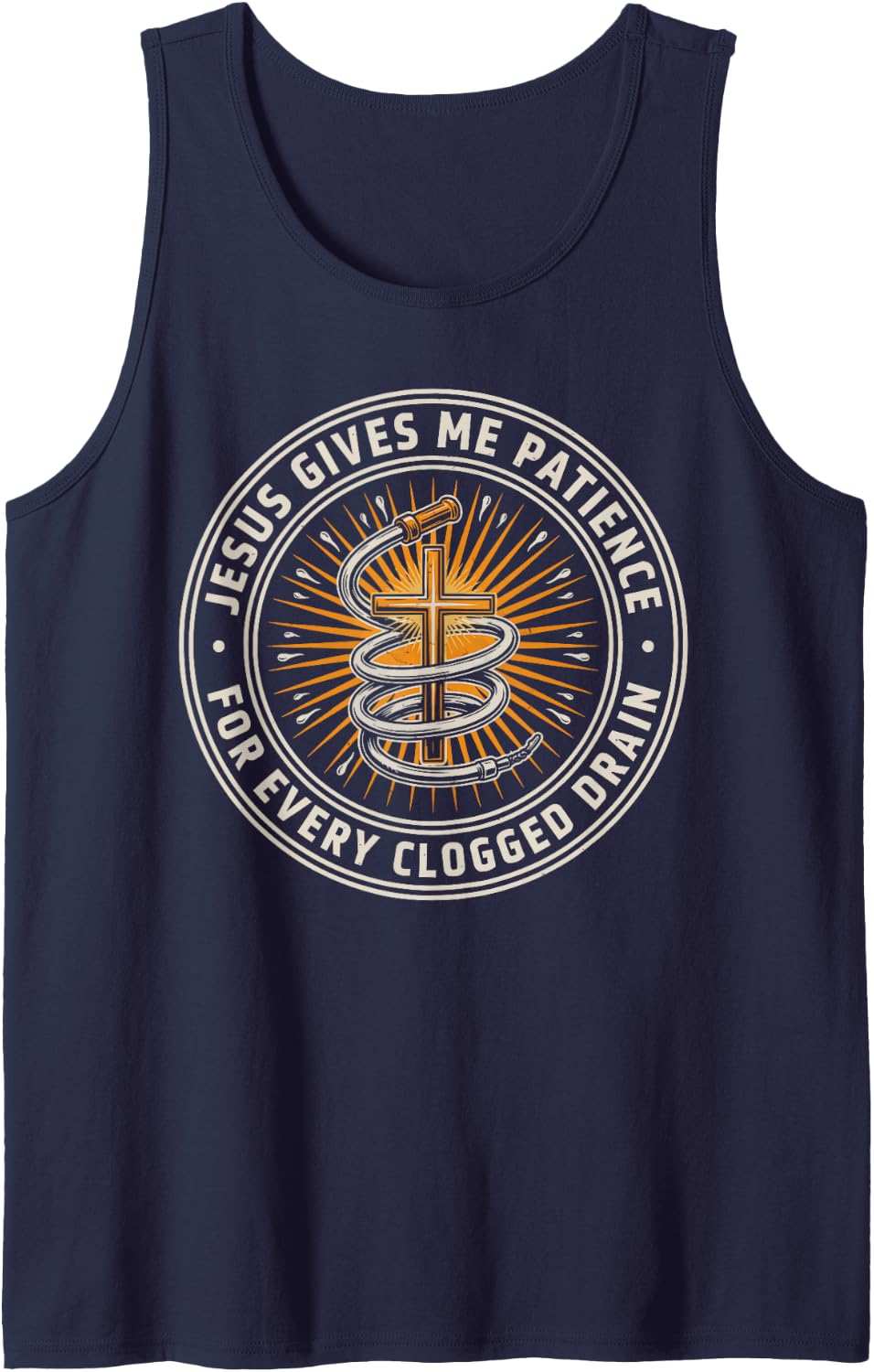 Christian Plumber Jesus Christ Pipefitter Plumbing Sleeveless Tank Top - Navy Blue