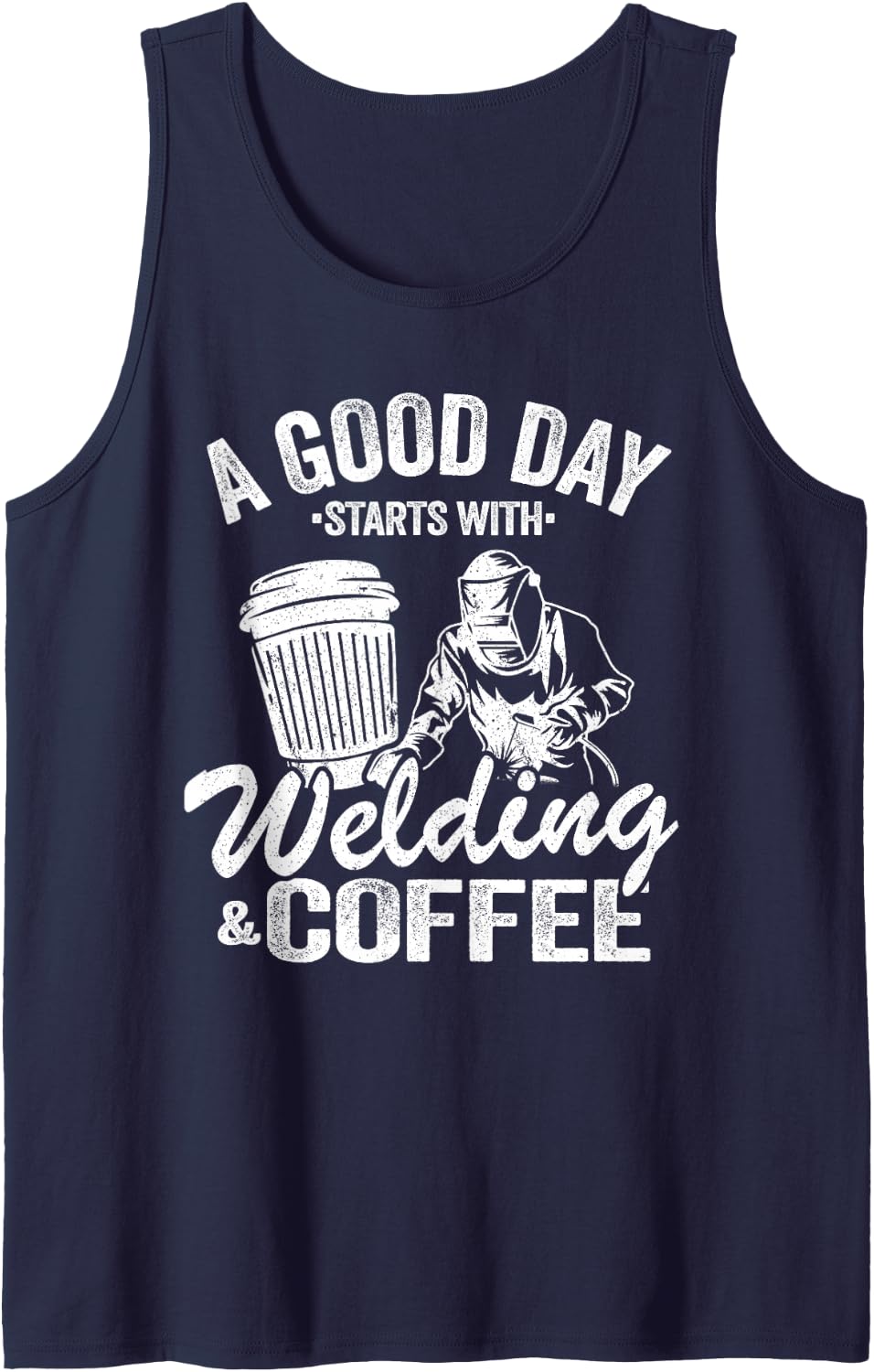 A Good Day Starts With Welding & Coffee Vintage Welder Sleeveless Tank Top - Navy Blue