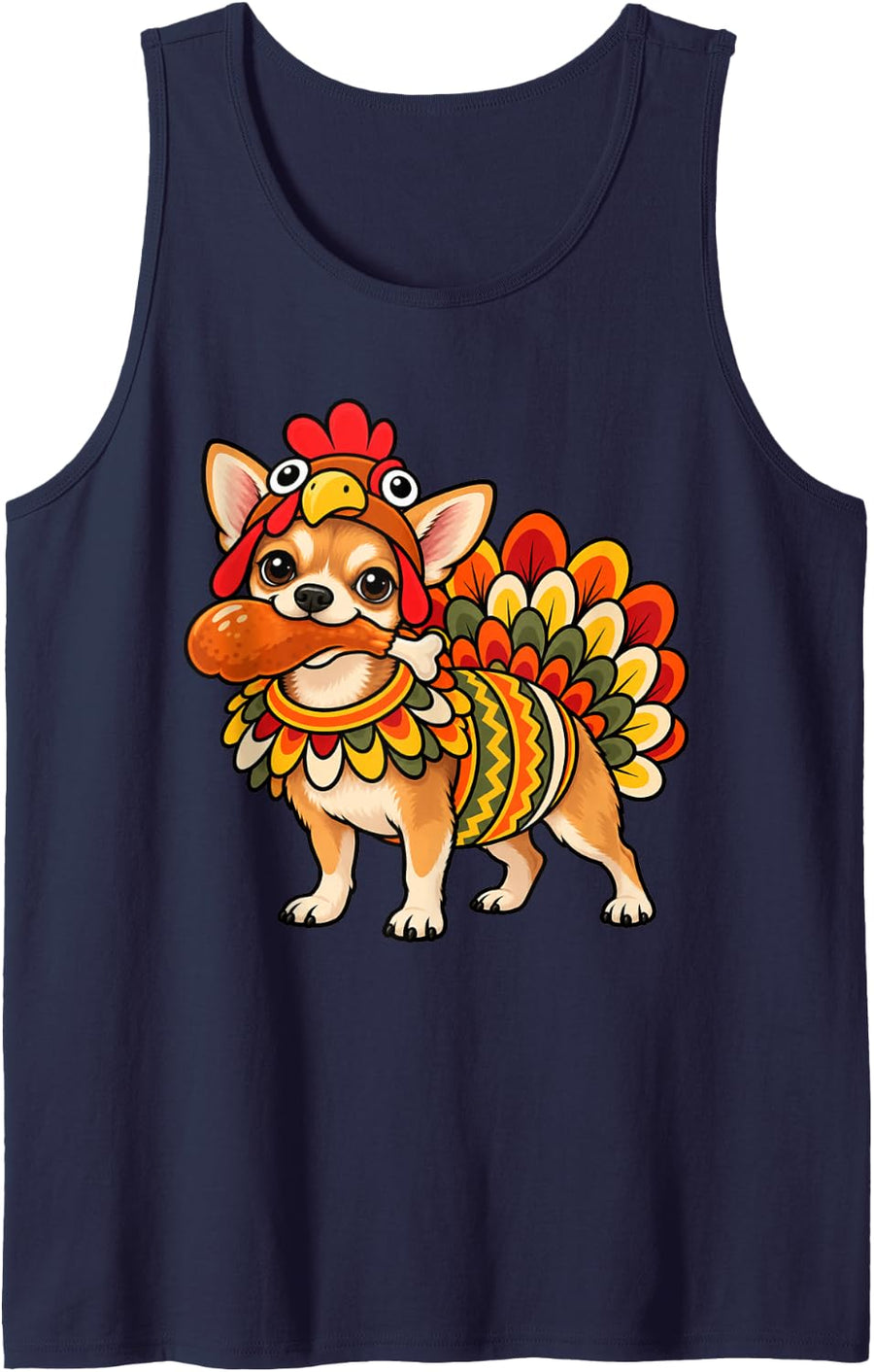 Funny Chihuahua Dog Turkey Costume Thanksgiving Women Men Sleeveless Tank Top - Navy Blue