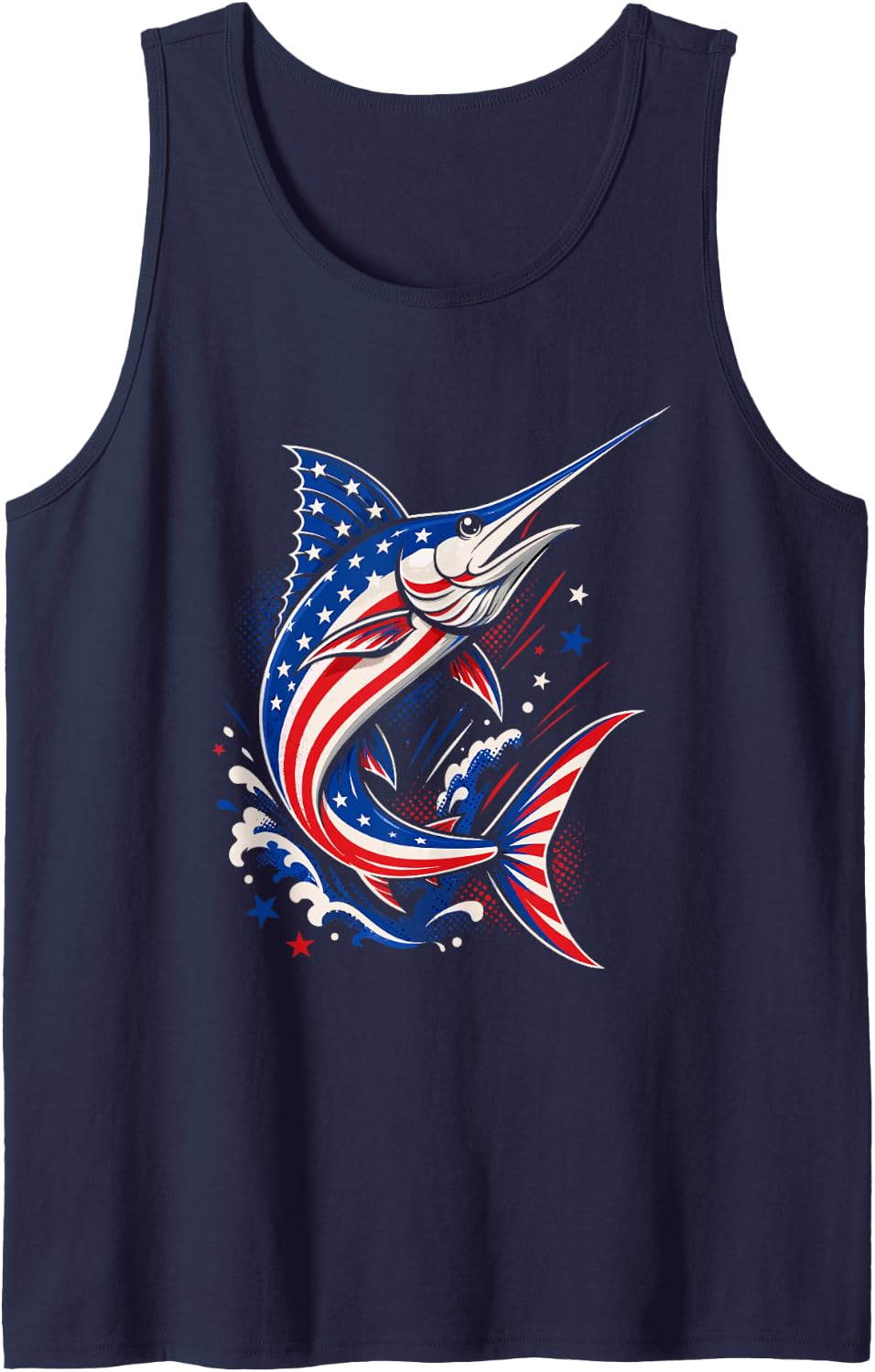 American Flag Marlin Patriotic 4th of July Fishing Tank Top - Navy Blue