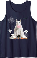 Bull Terrier Dog Ghost Dressed Funny Halloween Dog Lover Sleeveless Tank Top - Navy Blue