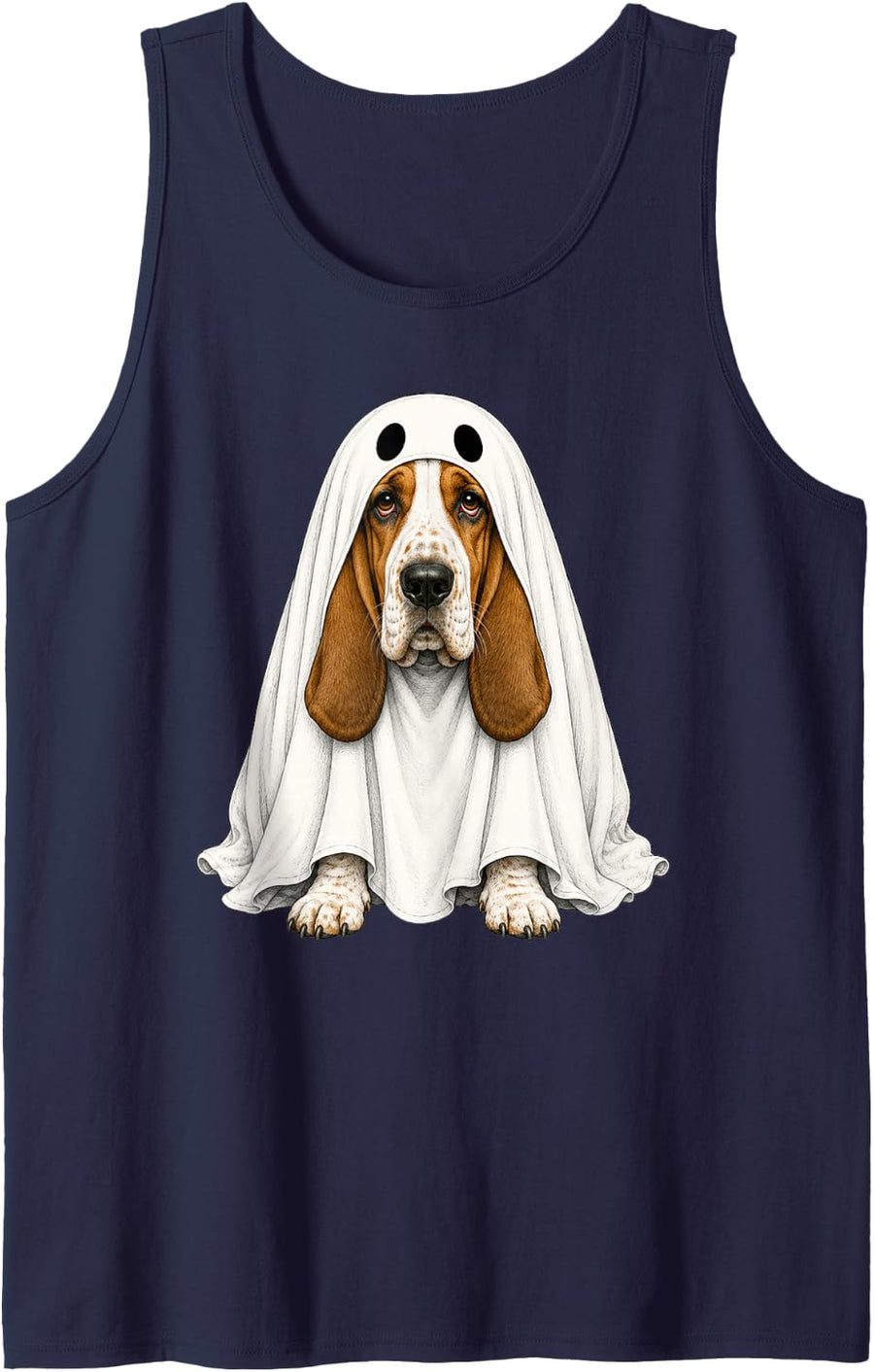 Basset Hound Dog Ghost Halloween Sleeveless Tank Top - Navy Blue