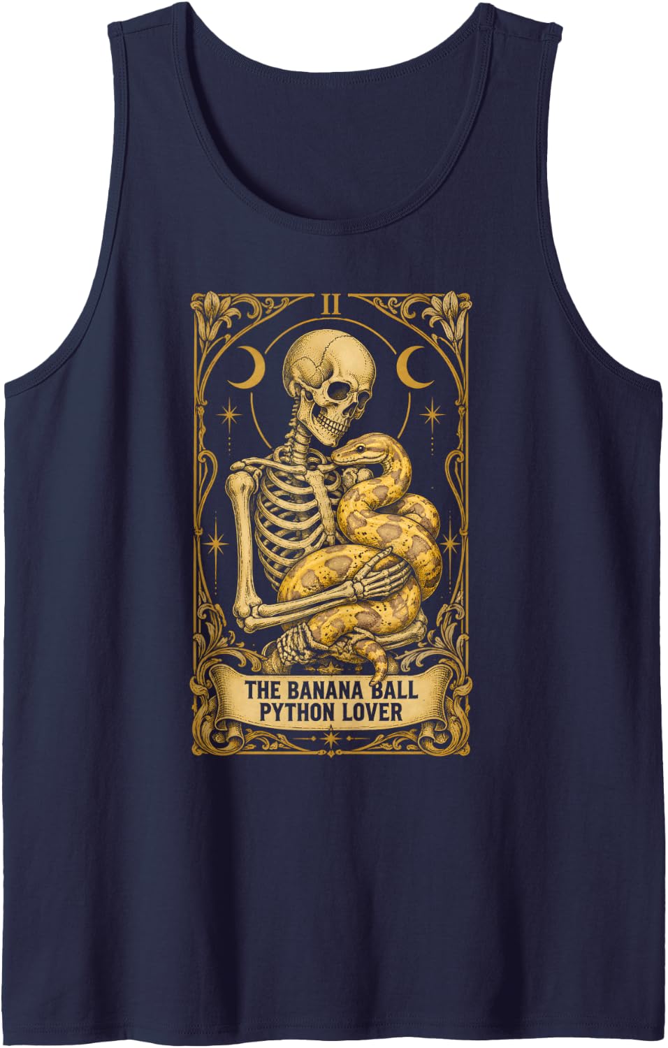 Banana Ball Python Lover Tarot Card Skeleton Reptile Owner Sleeveless Tank Top - Navy Blue