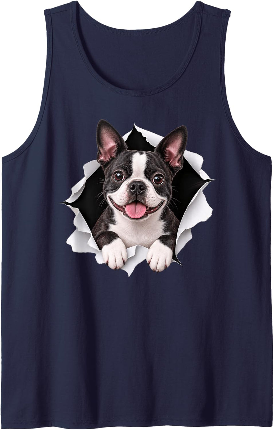 Funny Boston Terrier Peeking Cute Dog Lover Mom Dad Sleeveless Tank Top - Navy Blue