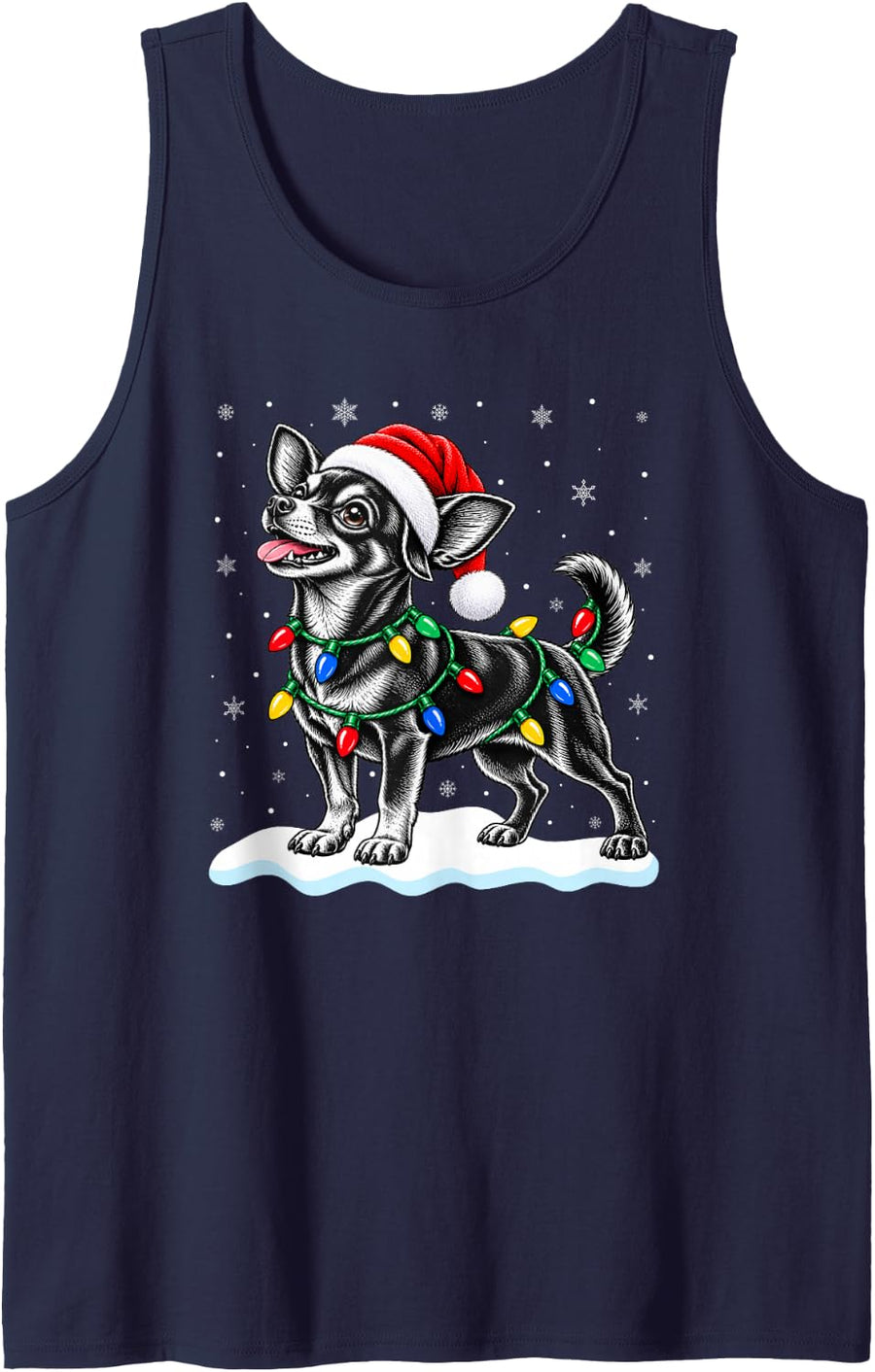 Chihuahua Dog Christmas Lights Santa Men Women Kids Xmas Sleeveless Tank Top - Navy Blue