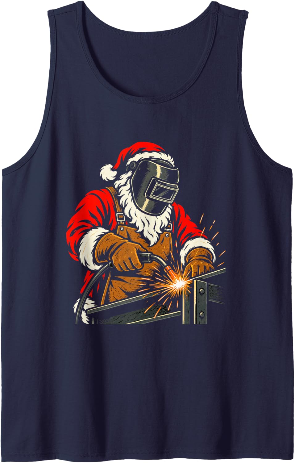 Welder Santa Christmas Welding Metal Fabrication Shop Humor Sleeveless Tank Top - Navy Blue