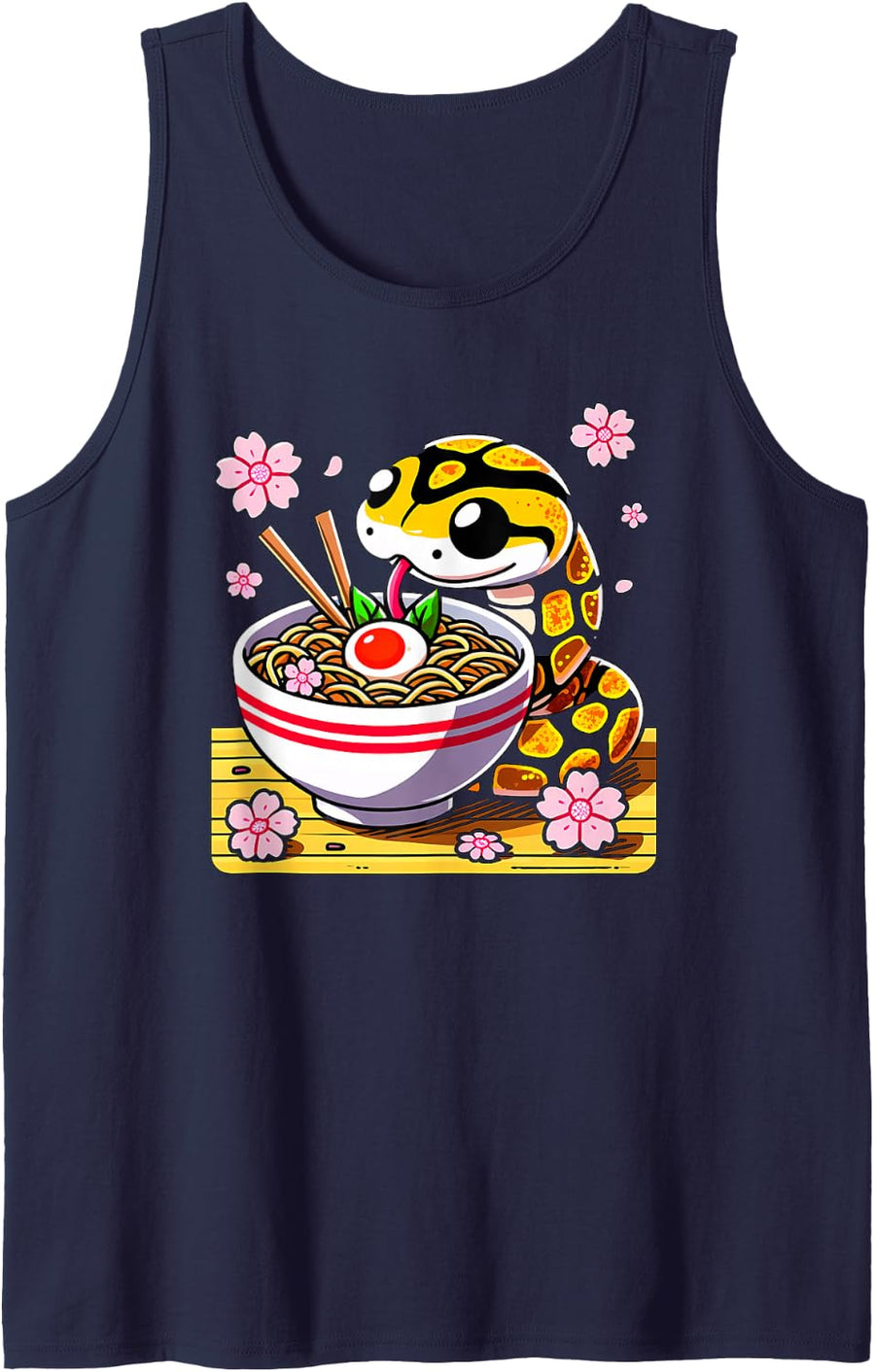 Kawaii Ball Python Eating Ramen Sleeveless Tank Top - Navy Blue