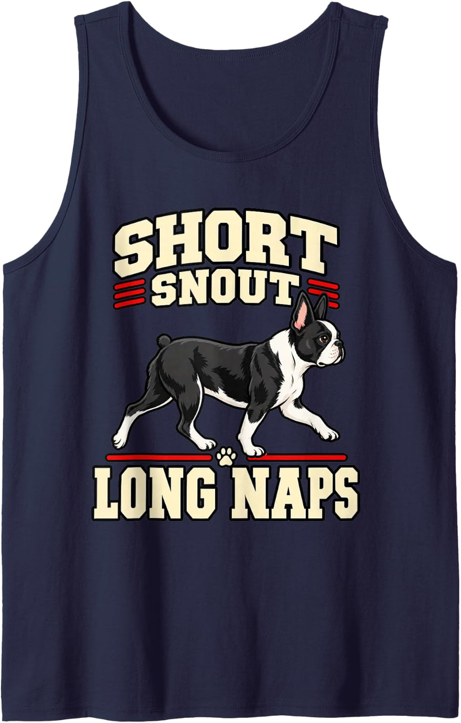 Boston Terrier Short Snout Long Naps Dog Owner Funny Tuxedo Sleeveless Tank Top - Navy Blue