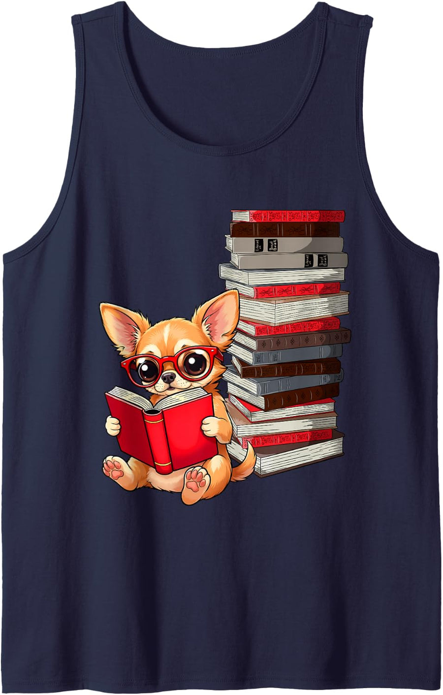 Funny Dog Reading Book Chihuahua Sleeveless Tank Top - Navy Blue