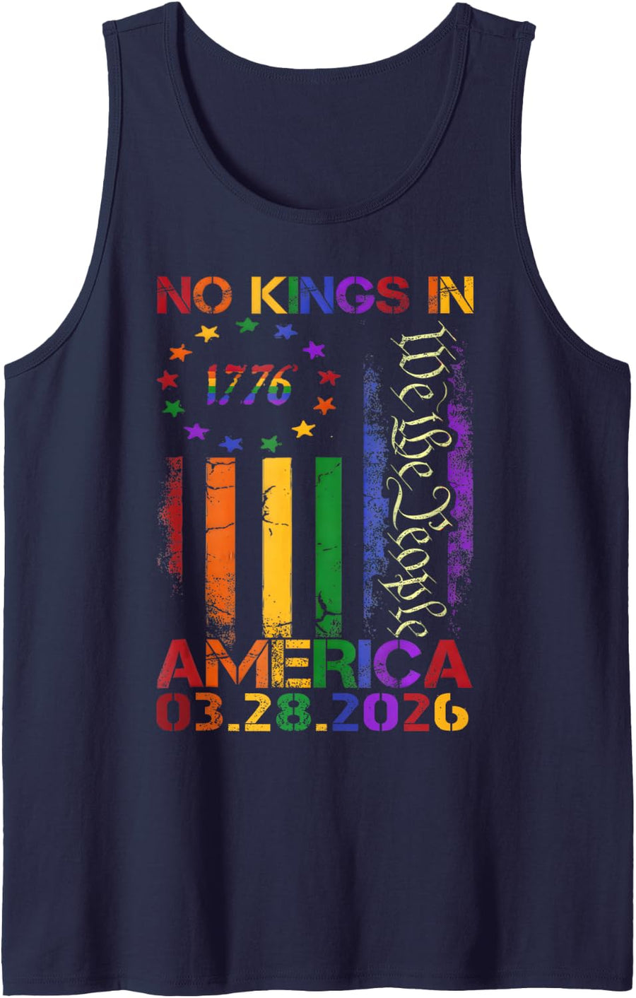 No Kings March 28 2026 No Kings Day Vintage Funny Men Women Sleeveless Tank Top - Navy Blue