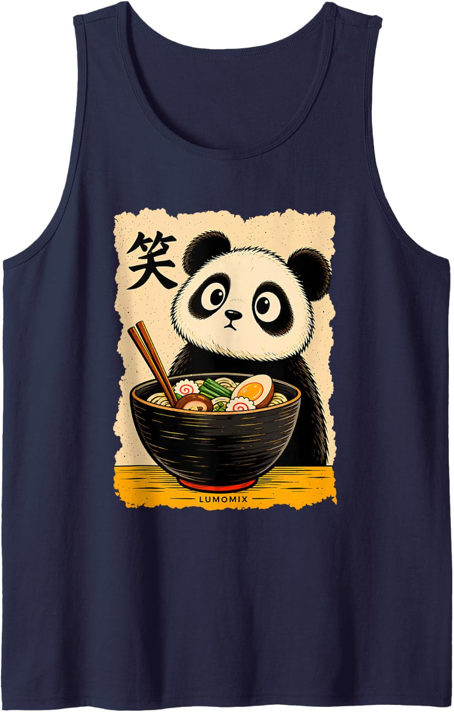 T-Shirt Kawaii Panda Ramen Japanese Food Vintage Sleeveless Tank Top - Navy Blue