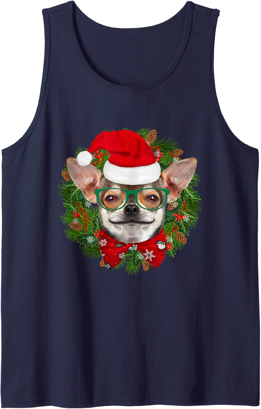 Chihuahua Dog Santa Hat Funny Dogs Lovers Christmas Xmas Sleeveless Tank Top - Navy Blue