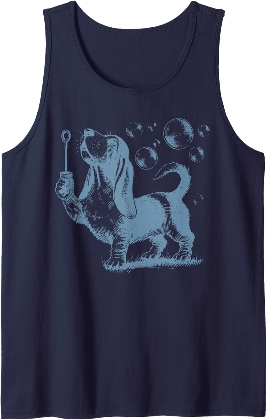 Vintage Dog Basset Hound Bubble Gum Graphic Owner Dog Mom Sleeveless Tank Top - Navy Blue