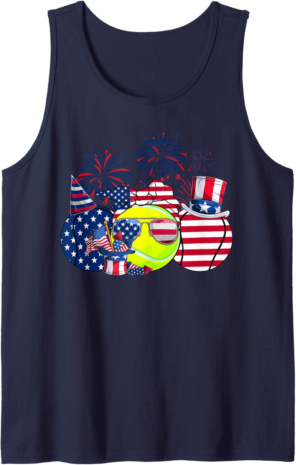 Funny Red White Blue Tennis Ball American Flag 4th Of July Tank Top - Navy Blue
