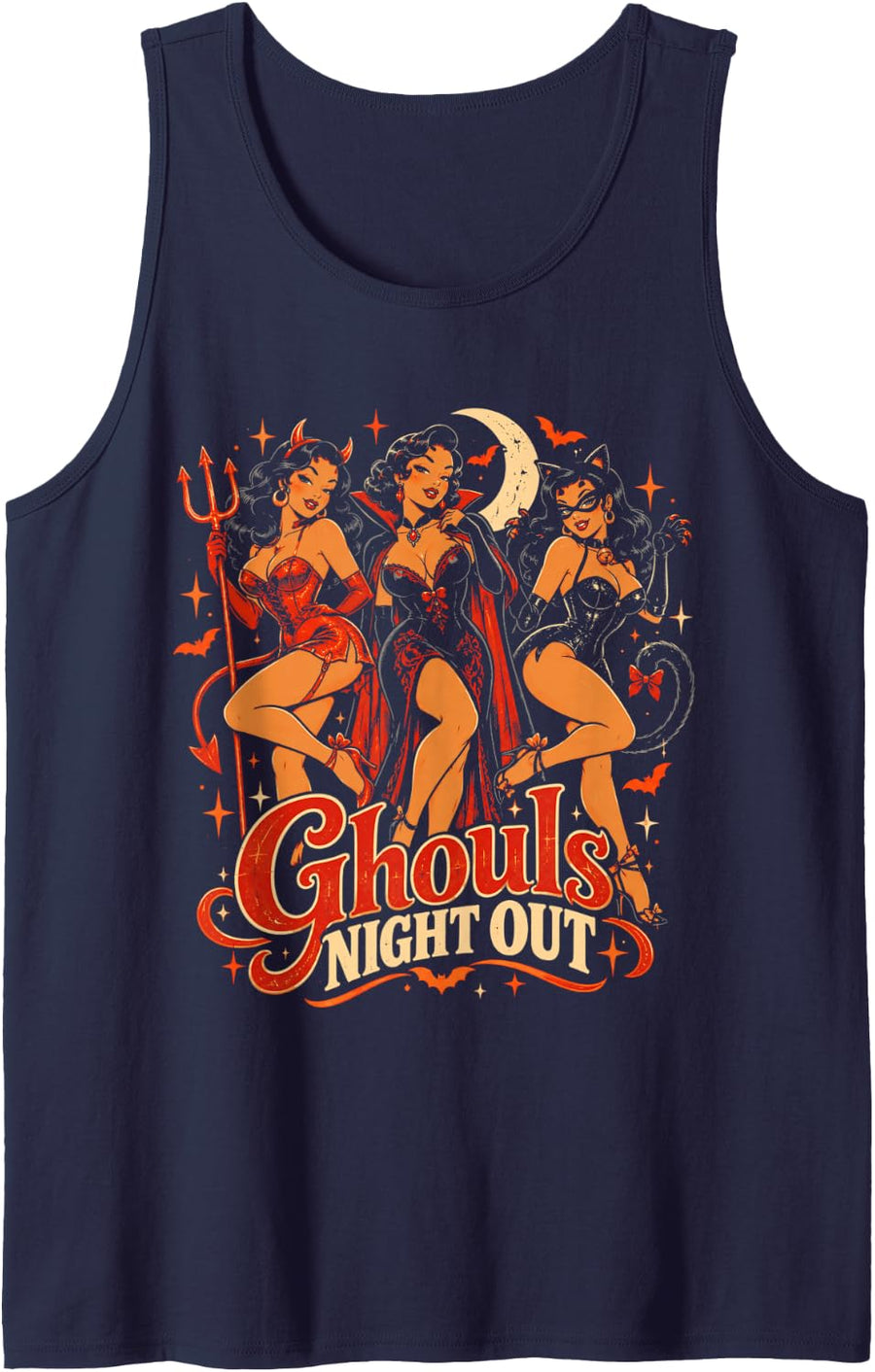 Thick Thighs Spooky Vibes Funny Halloween Women Sleeveless Tank Top - Navy Blue