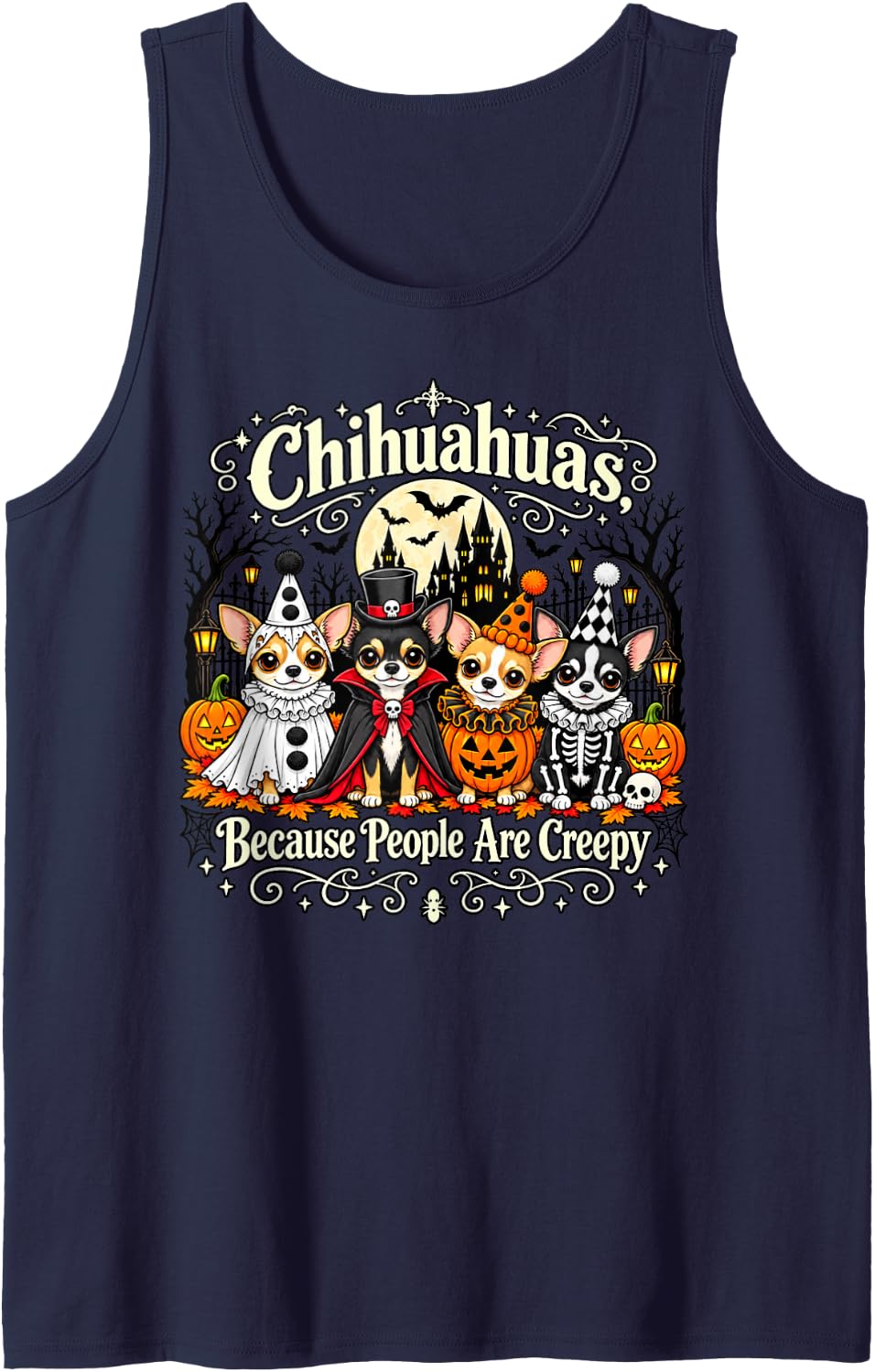 Chihuahuas Because People are Creepy Halloween Costume Dog Sleeveless Tank Top - Navy Blue