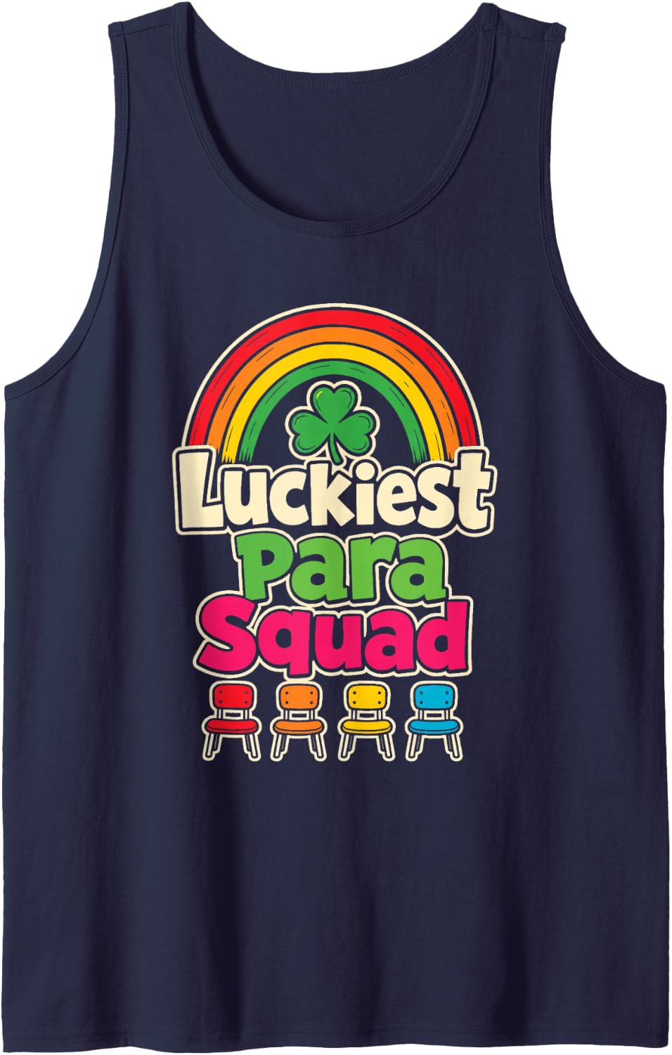 Paraprofessional Teacher Aide Luckiest para Squad Sleeveless Tank Top - Navy Blue