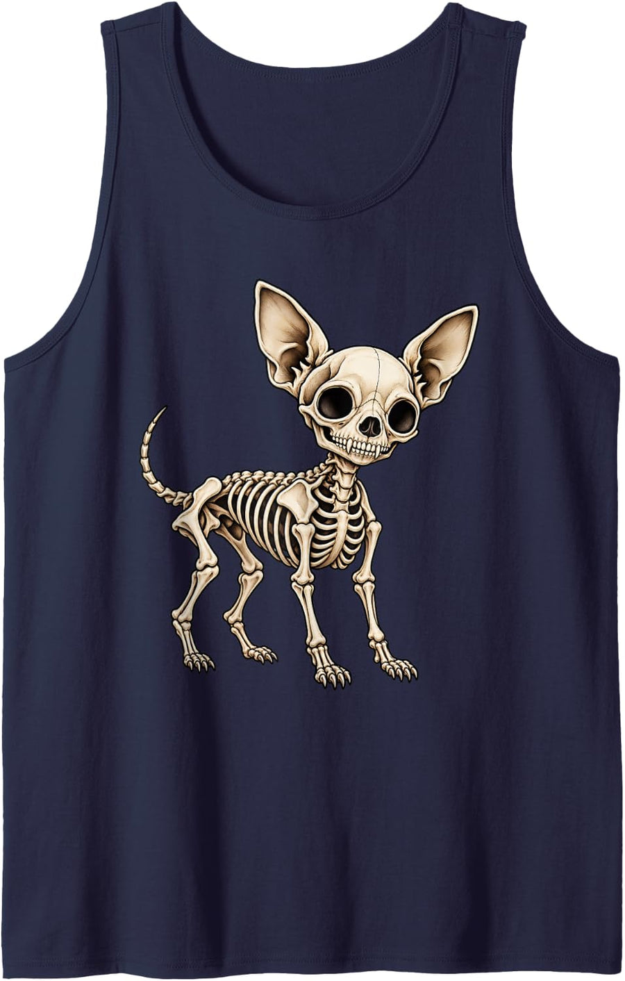 Chihuahua Dog Skeleton Halloween Sleeveless Tank Top - Navy Blue
