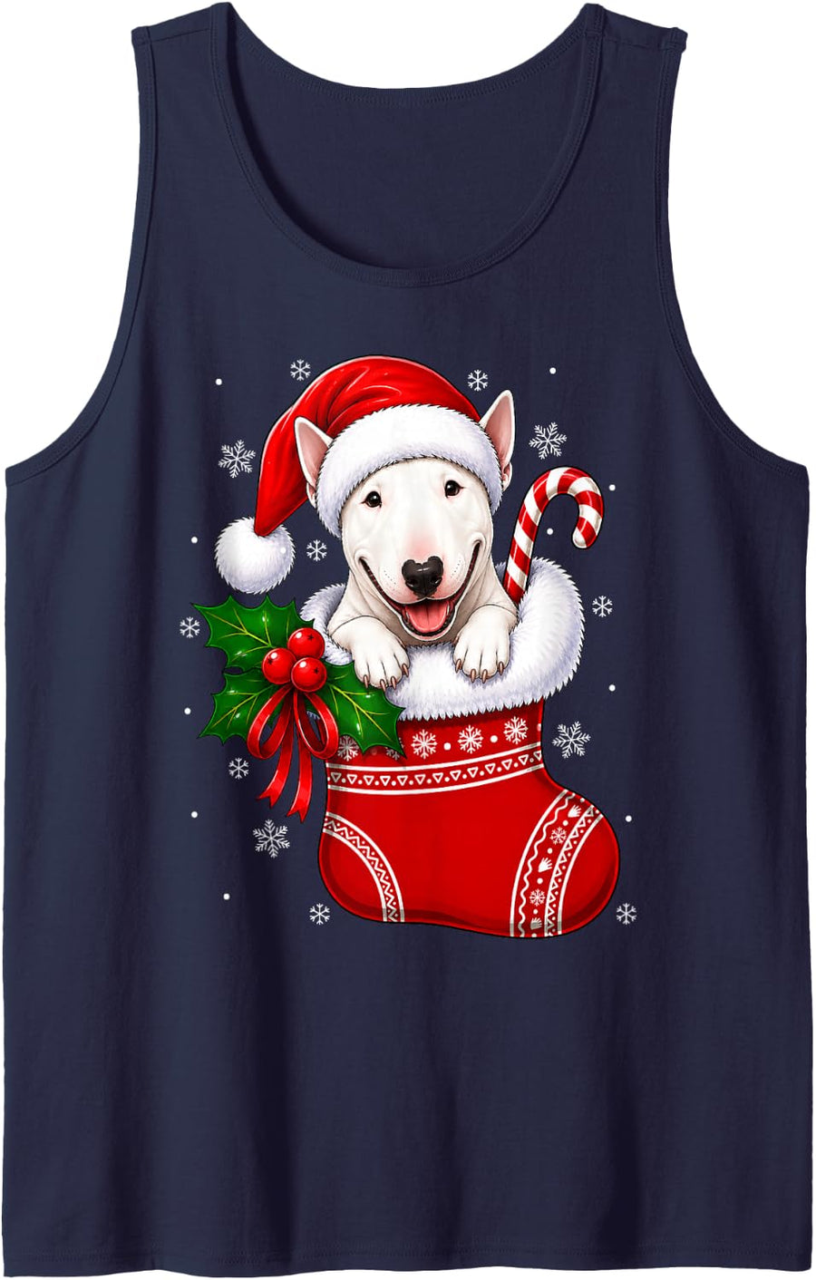 Bull Terrier Dog Christmas Stocking Cute Festive Xmas Sleeveless Tank Top - Navy Blue