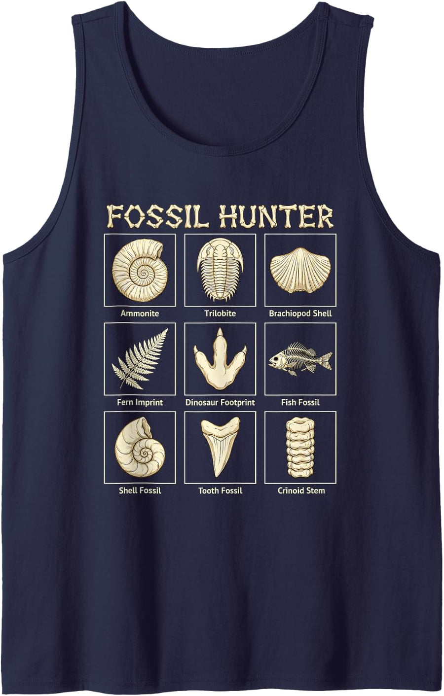 Fossil Hunters Paleontology Prehistoric Dig Graphic Tank Top - Navy Blue