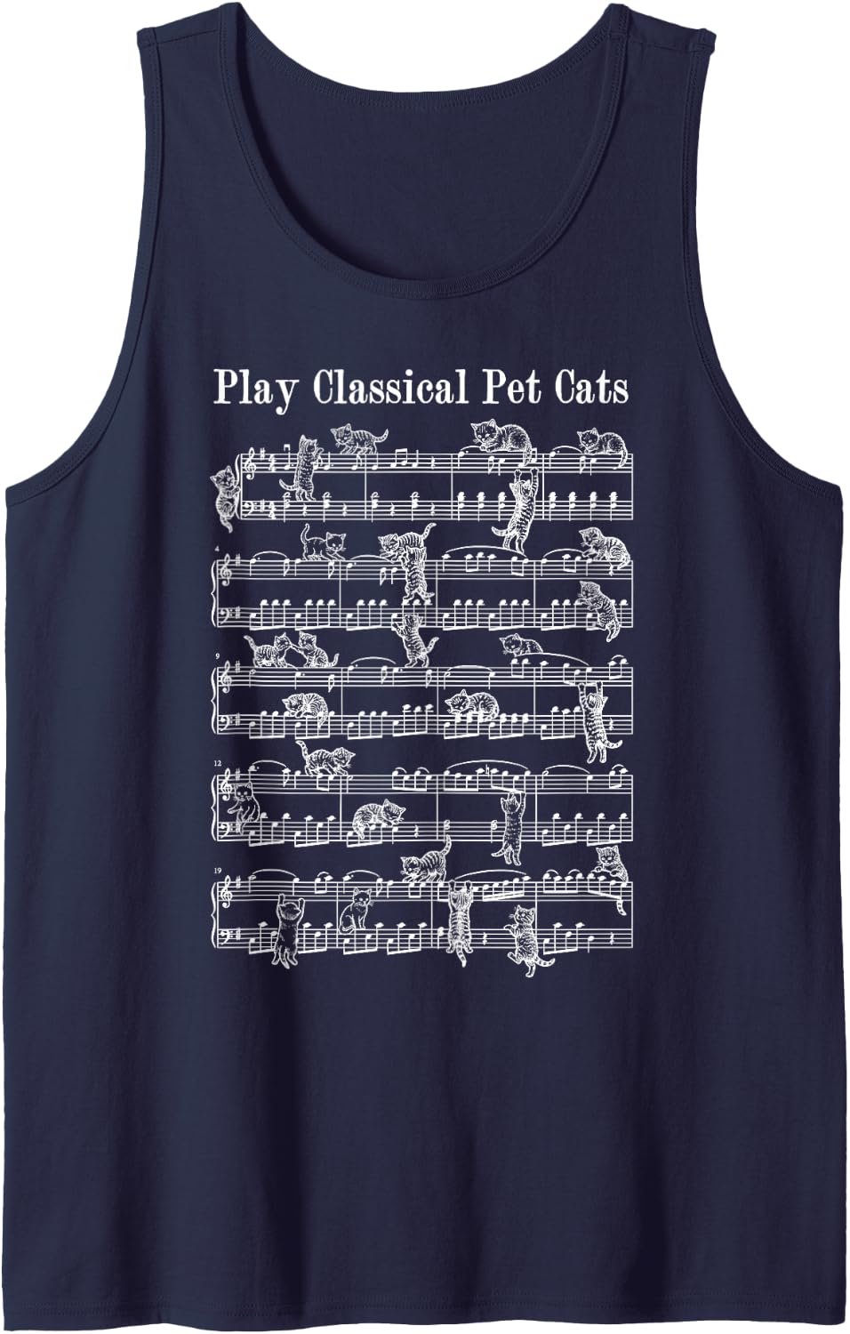 Play Classical Sheet Music Pet Cats Funny Cute Kittens Tank Top - Navy Blue