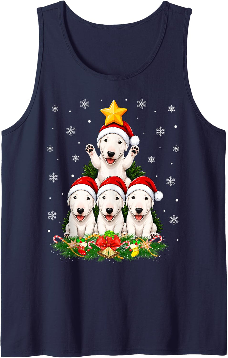 Cute Bull Terrier Dog Christmas Tree Festive Xmas Sleeveless Tank Top - Navy Blue