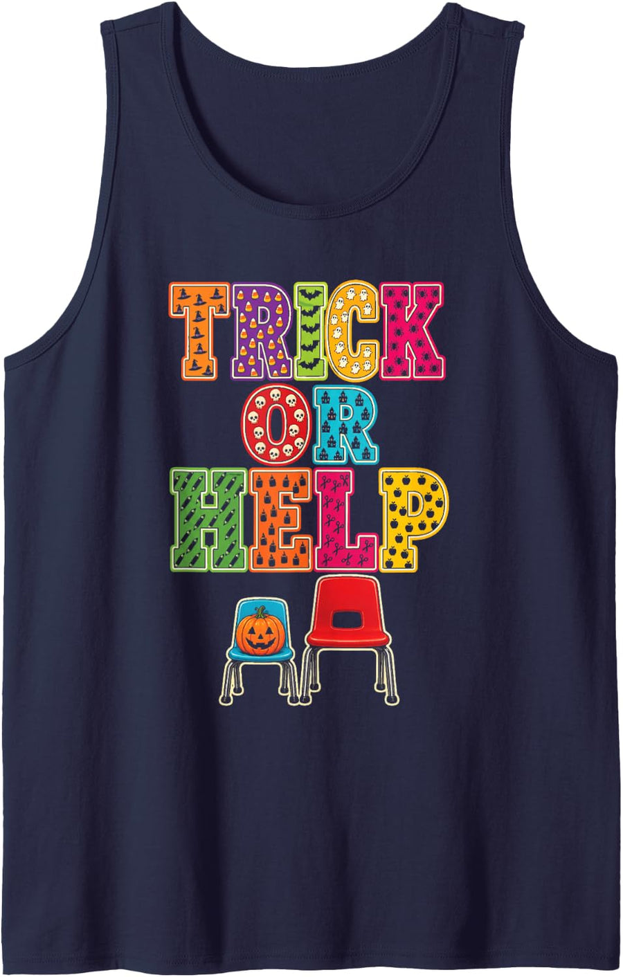 Paraprofessional Trick Or Help Halloween Haunted House Sleeveless Tank Top - Navy Blue