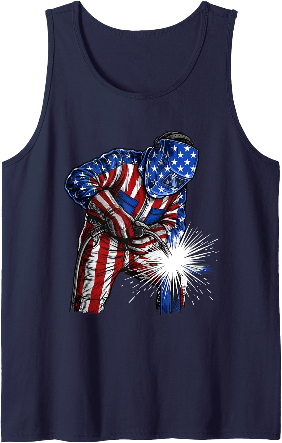 Welder US Flag - Welding Metalworker Ironworker Tank Top - Navy Blue