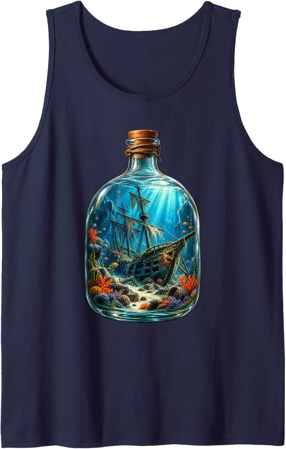 Sunken Shipwreck in A Bottle Underwater Ocean Adventure Sleeveless Tank Top - Navy Blue
