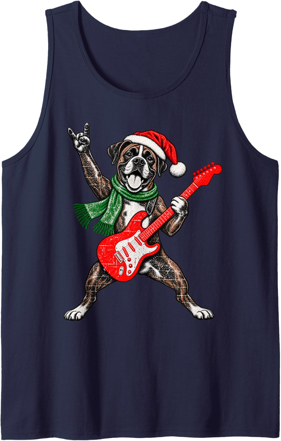 Vintage Boxer Rock Playing Guitar Funny Christmas Sleeveless Tank Top - Navy Blue