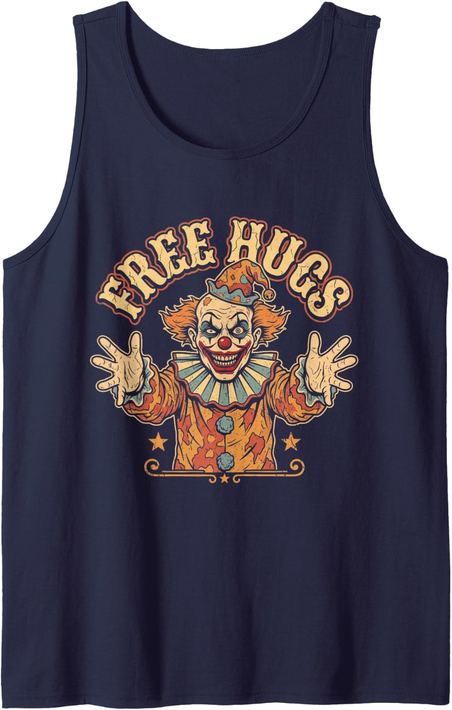 Creepy Clown Halloween Vintage Horror Circus Scary Spooky Sleeveless Tank Top - Navy Blue
