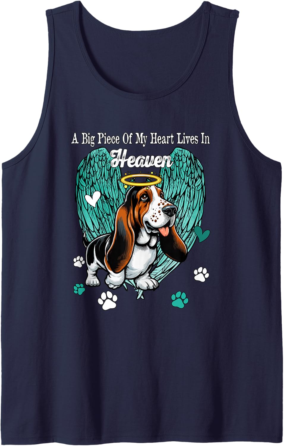 Heart Lives in Heaven Costume Basset Hound Memories Owner Sleeveless Tank Top - Navy Blue