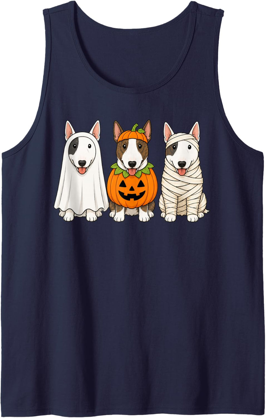Spooky Bull Terrier Pumpkin Ghost Halloween Dog Lover Tank Top - Navy Blue