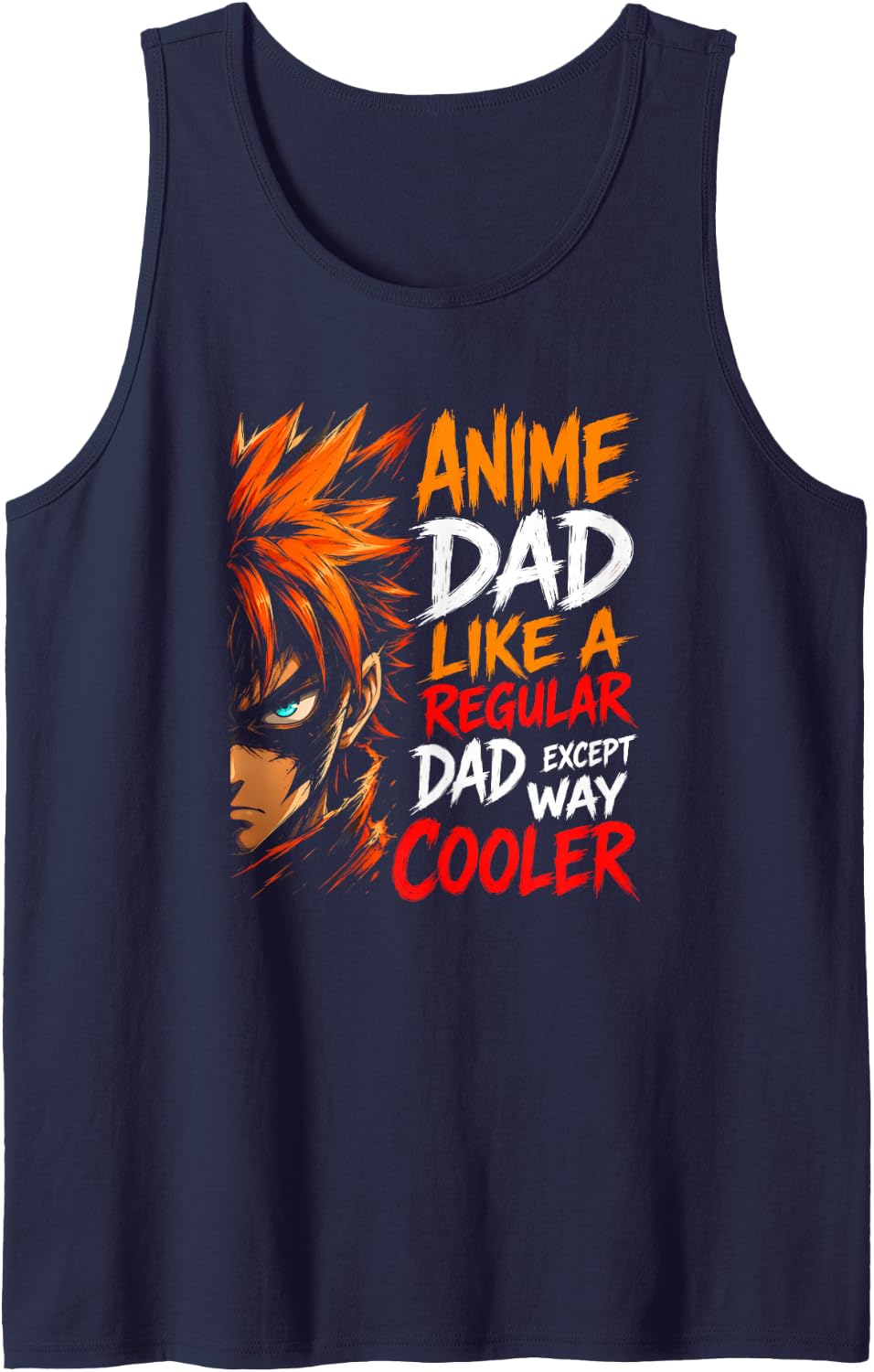 Men's Anime Dad Way Cooler Funny Manga Father Otaku Orange Hair Sleeveless Tank Top - Navy Blue